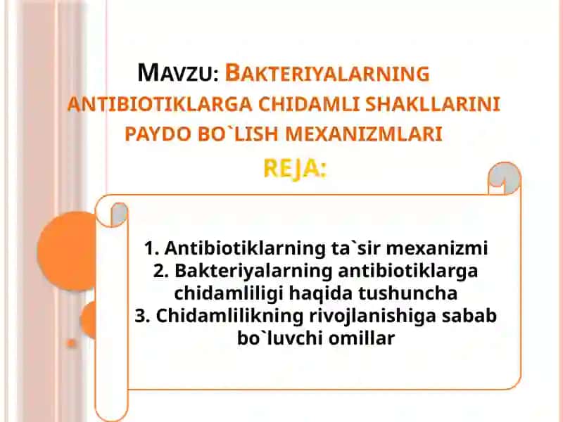 Bakteriyalarning antibiotiklarga chidamlishakllarini paydobo'lish mexanizmlari 2