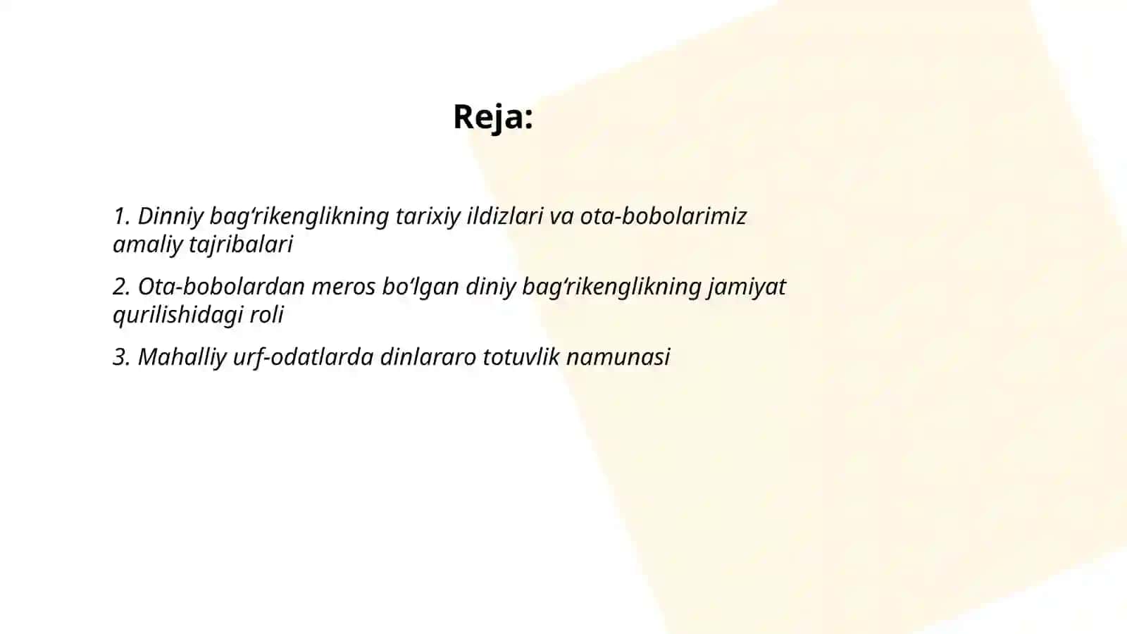 Dinniy bag‘rikenglik ota-bobolarimizdan meros bo‘lgan milliy qadriyat 2