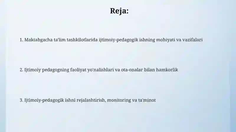 Maktabgacha taʼlim tashkilotlarida ijtimoiy pedagogik ishlarni tashkil etish 2