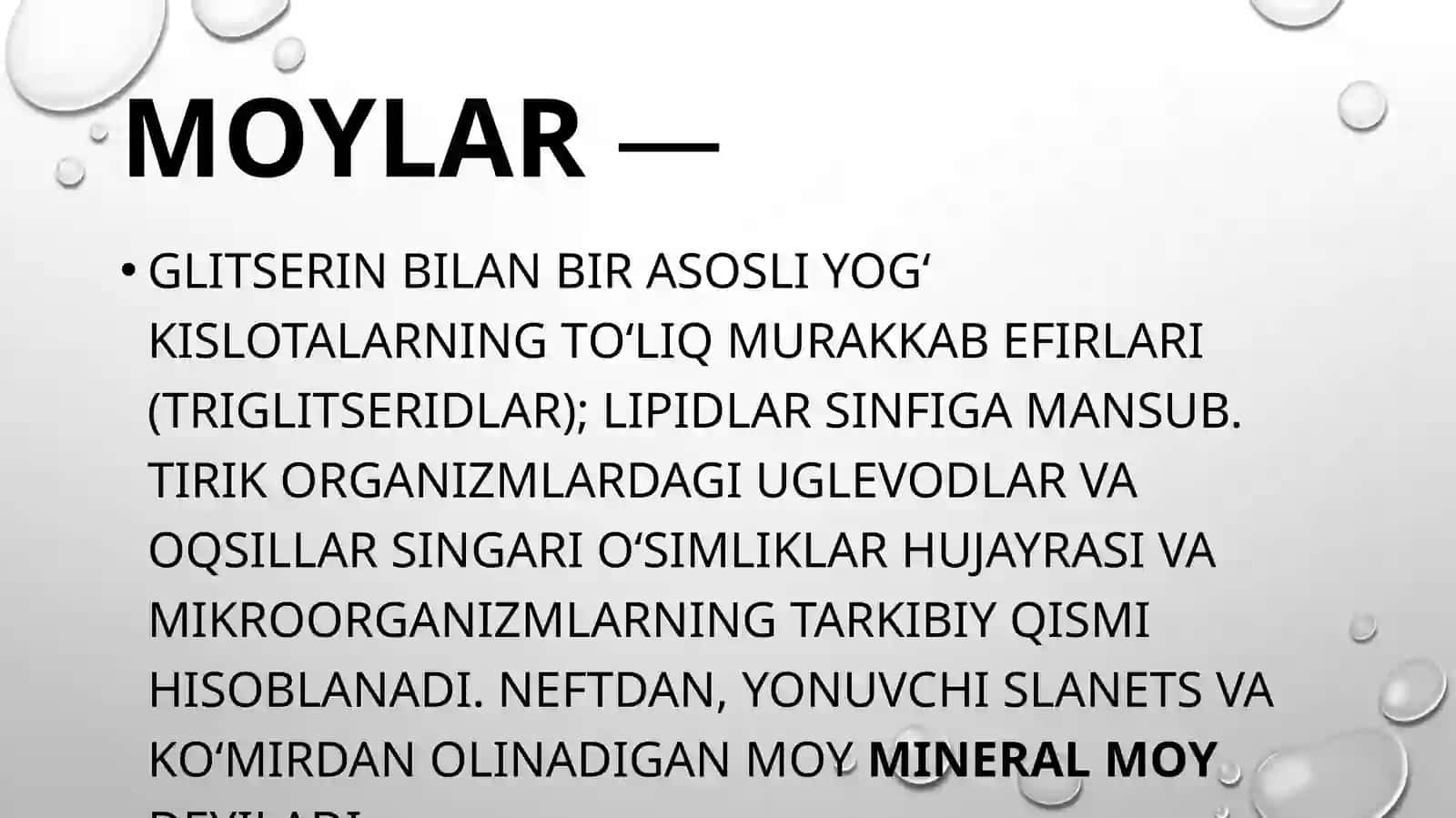 MOYLI EKIN TURLARI, ULARNI DASTLABKI ISHLASH, MAYDALASH VA TARKIBIY QISMLARGAAJRATISH 2