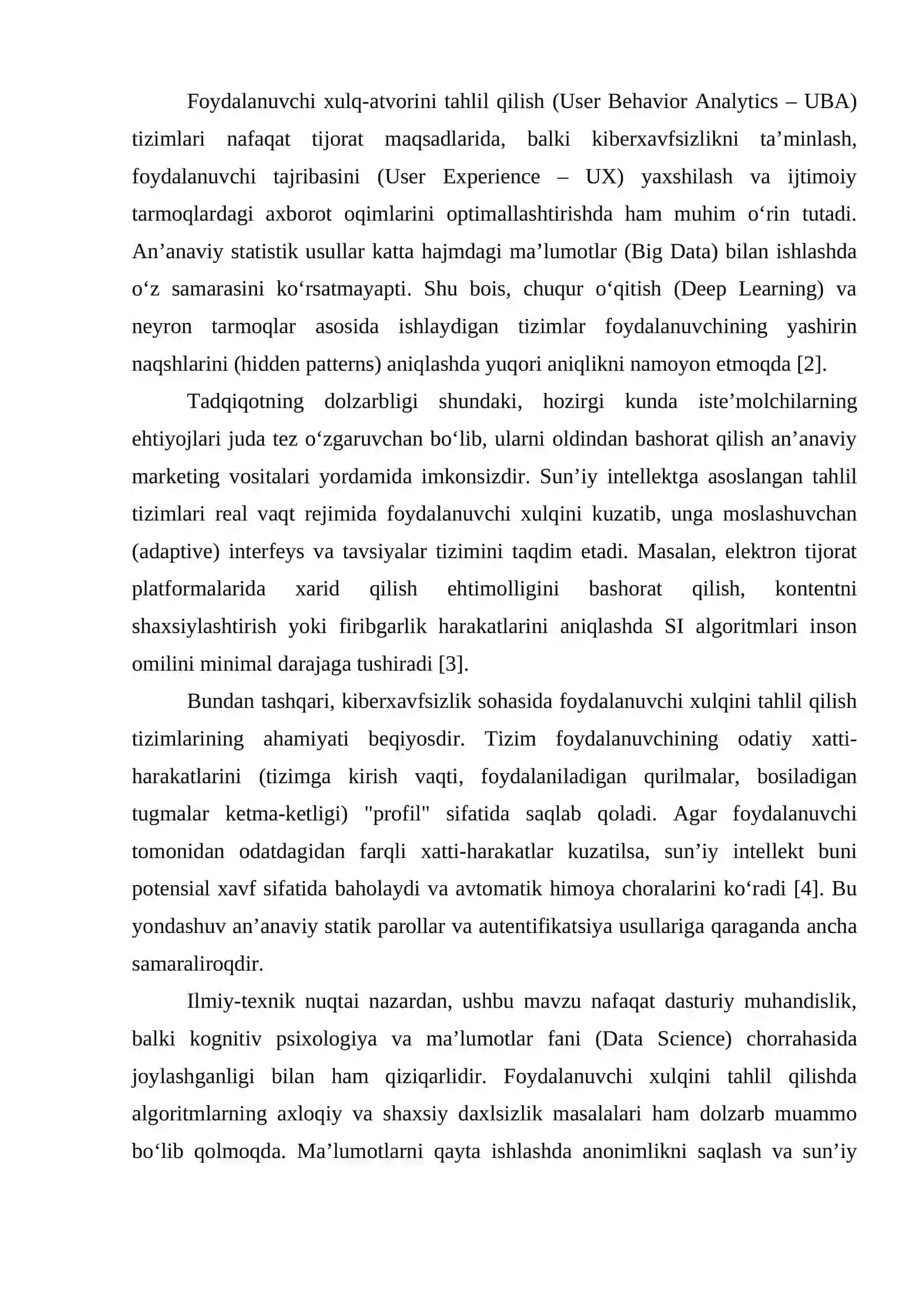 SUNIY INTELLEKT ASOSIDA FOYDALANUVCHI XULQINI TAHLIL QILISH 2