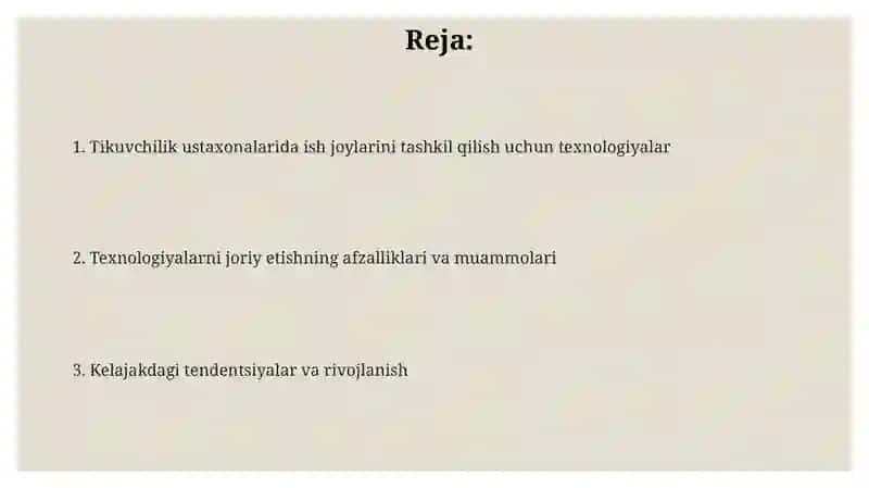 Tikuvchilik ustaxonalarida ish joylarini tashkil qilish uchun texnologiyalar 2