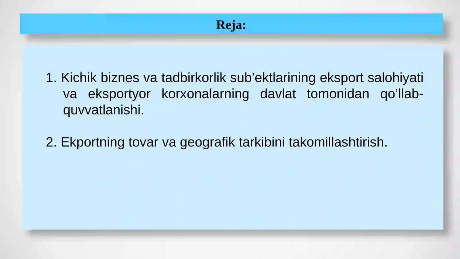 KICHIK BIZNES VA TADBIRKORLIK SUB’EKTLARINING EKSPORT SALOHIYATINI BAHOLASH 2