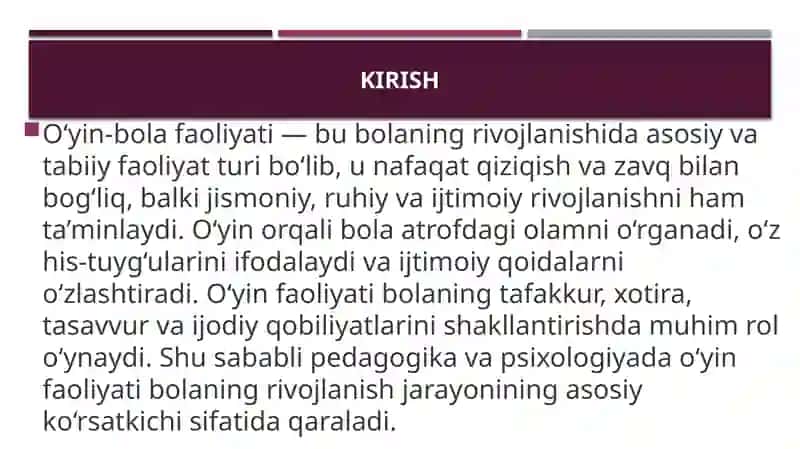 Oʻyin-bola faoliyatining asosiy turi 2