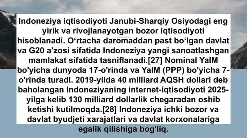 Indoneziya davlatining statistikasi 2