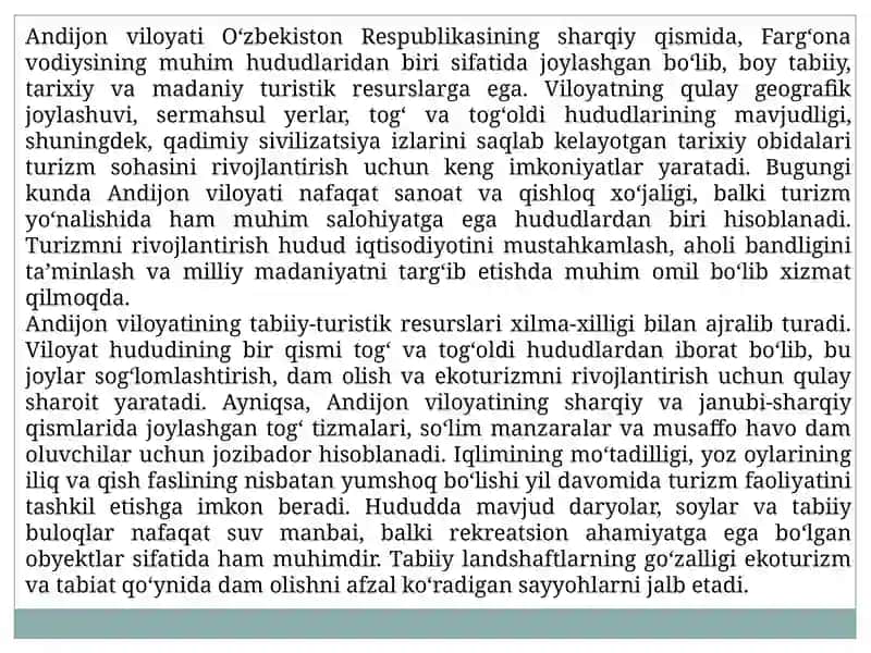 Andijon viloyati turistik resurslari 2