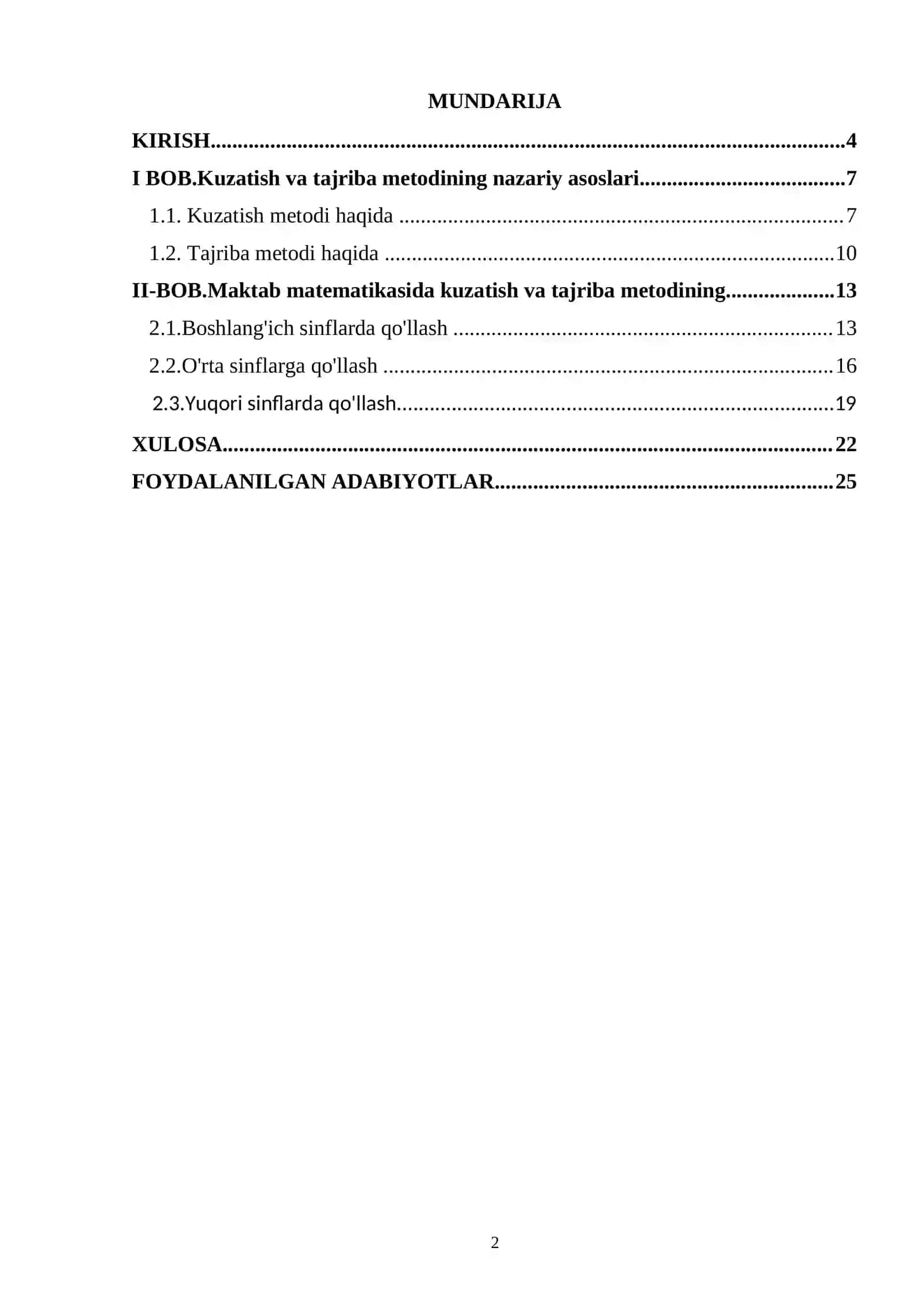 "Kuzatish va tajriba metodini maktab matematikasida qo’llash" mavzusini oʻqitish metodikasi 2