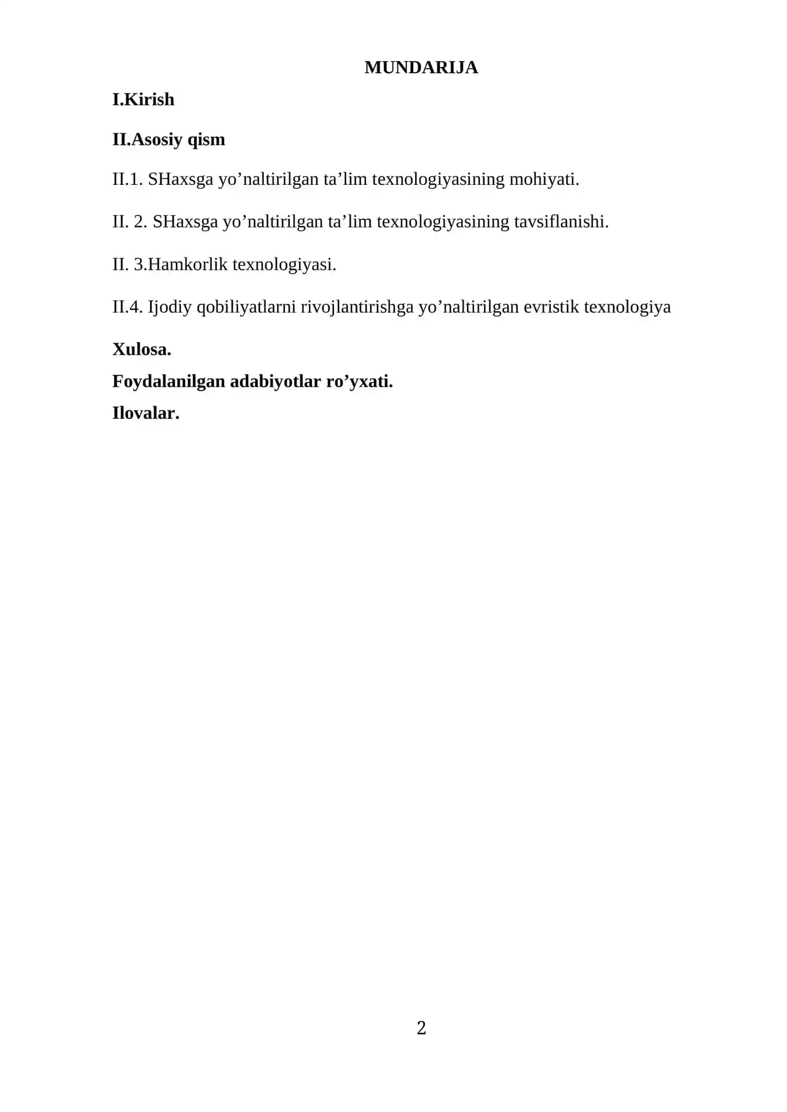 SHaxsga yo’naltirilgan pedagogik texnologiyalar 2