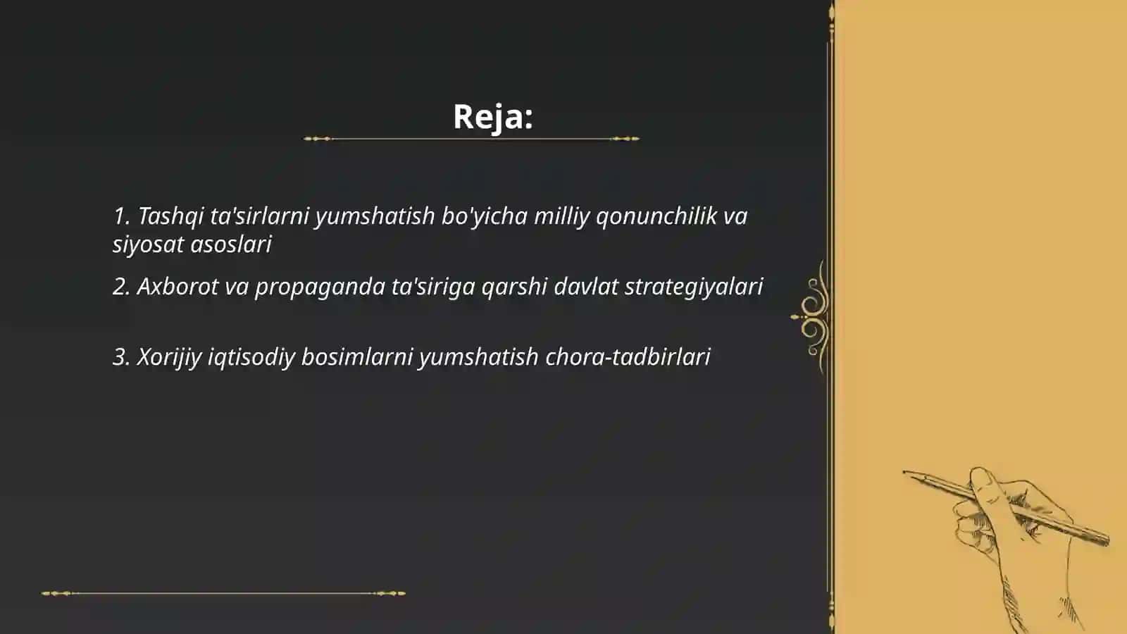 Tashqi ta'sirlarni yumshatish bo'yicha milliy qonunchilik va siyosat asoslari 2