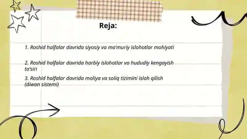 Roshid halfalar hukumronligi davridagi islohotlarning mohiyati 2