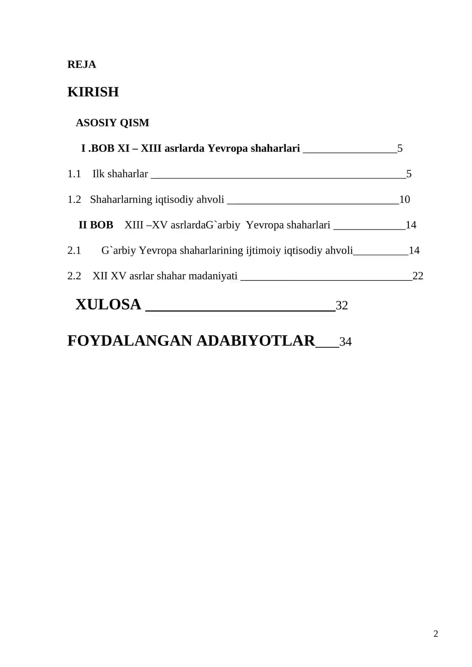 O`rta asrlarda Yevropa shaharlarning yanada rivojlanishi XI-XV asrlarda 2
