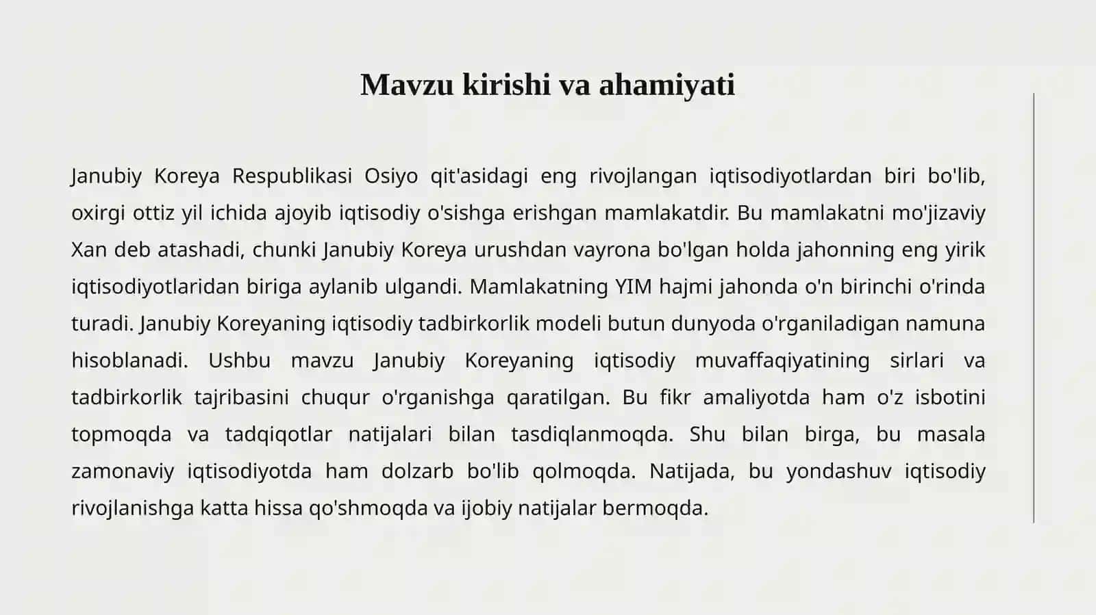 Janubiy Koreya Respublikasi Iqtisodiyoti va Tadbirkorligi 2