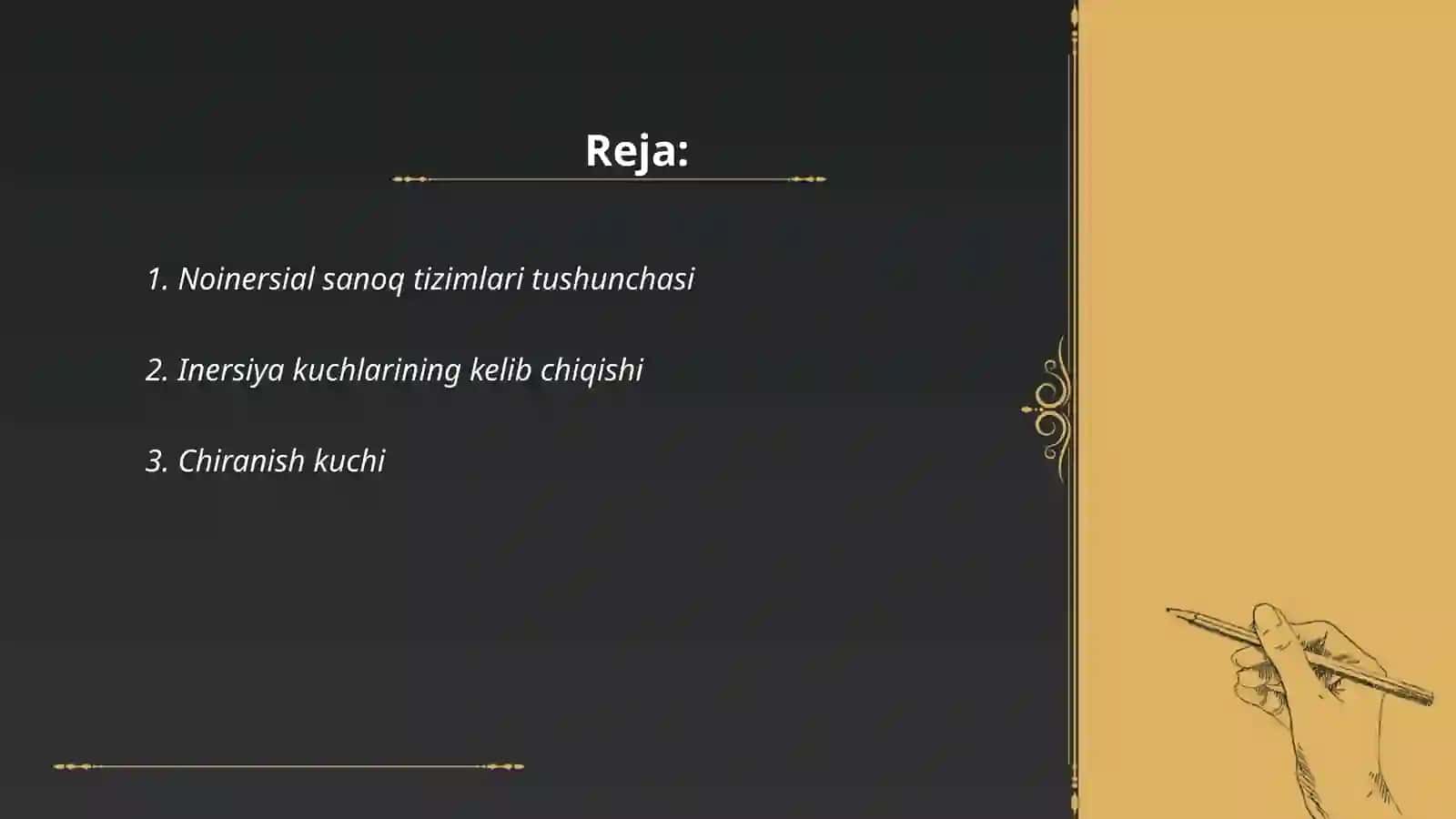 Noinersial sanoq tizimlardagi inersia kuchlari 2