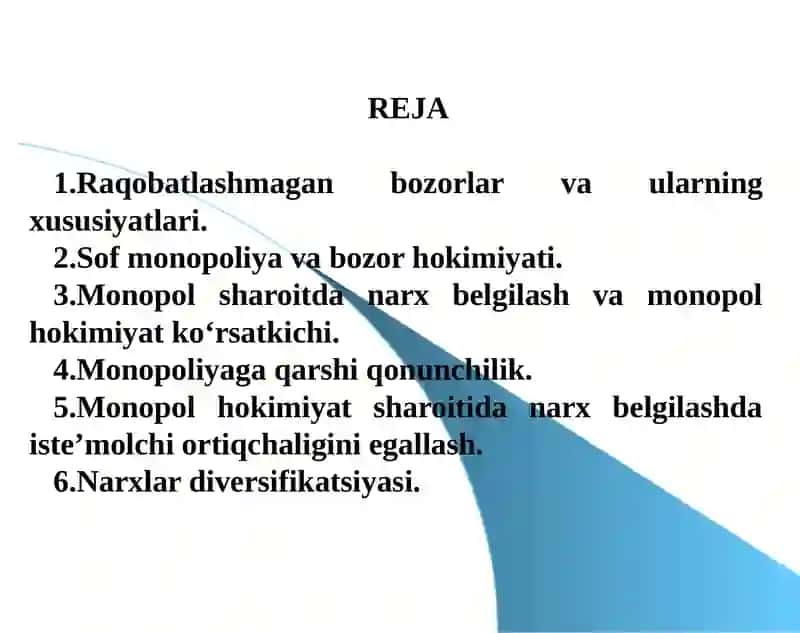 Monopoliya va monopsoniya. Bozor hokimiyati sharoitida narx strategiyalari. 2