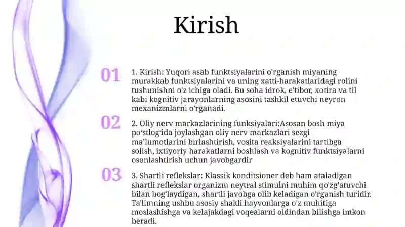 Asab Tizimining Oliy Bo'Limlarining Funktsiyalari 2