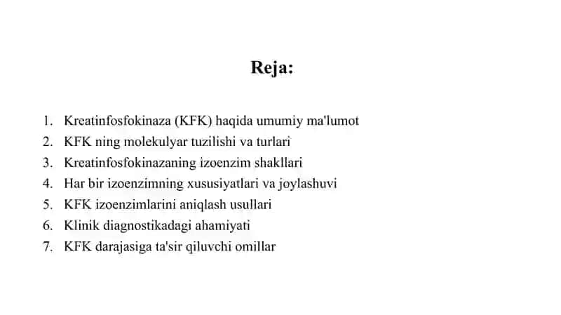 Kreatinfosfokinazaning izoshakllari va ularni aniqlashning klinik ahamiyati 2