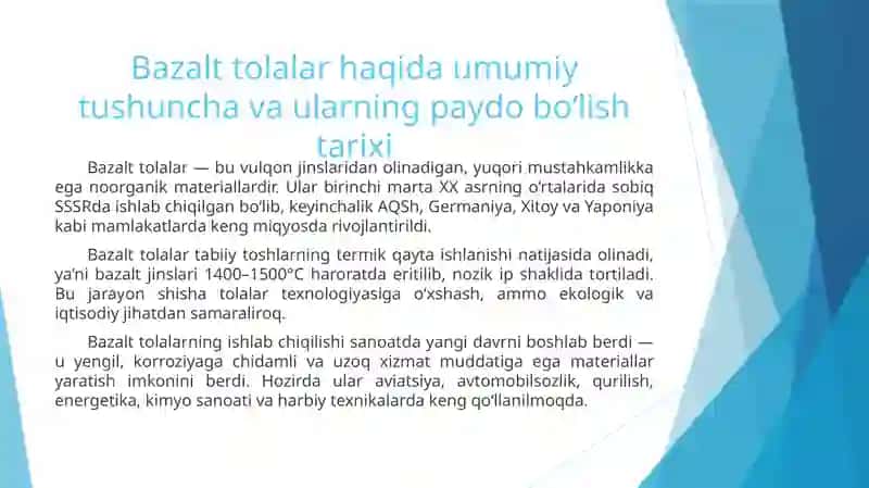Bazalttolalar va kompozitlar ishlab chiqarish texnologiyasi 2