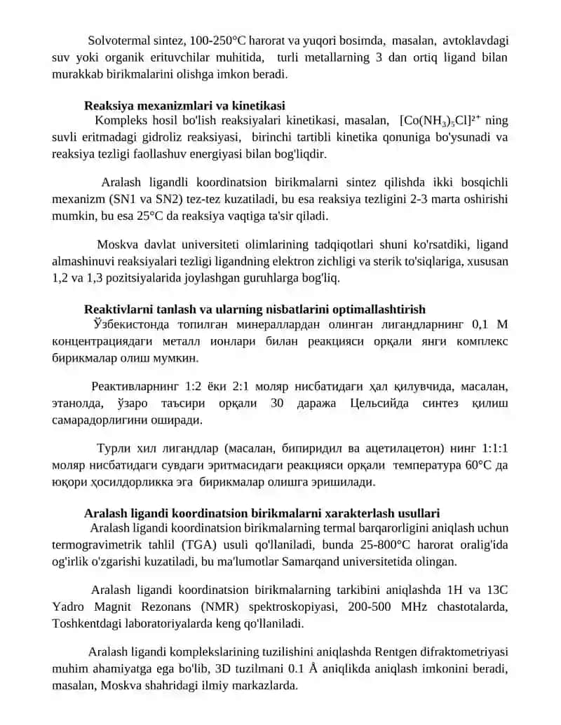 Aralash ligantli koordinatsion birikmalarni sintez qilish usullari 2