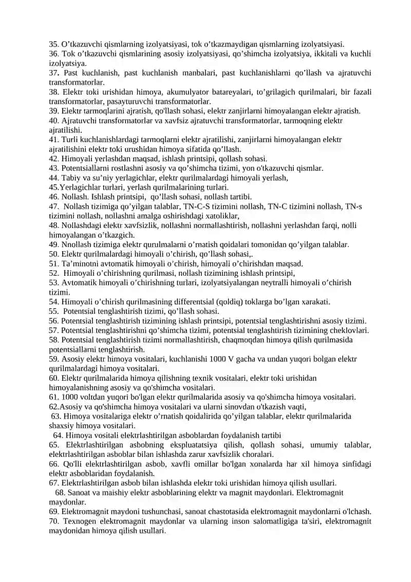 ELEКTRХA VFSIZLIК FАNIDАN YN SАVОLLАRI 2