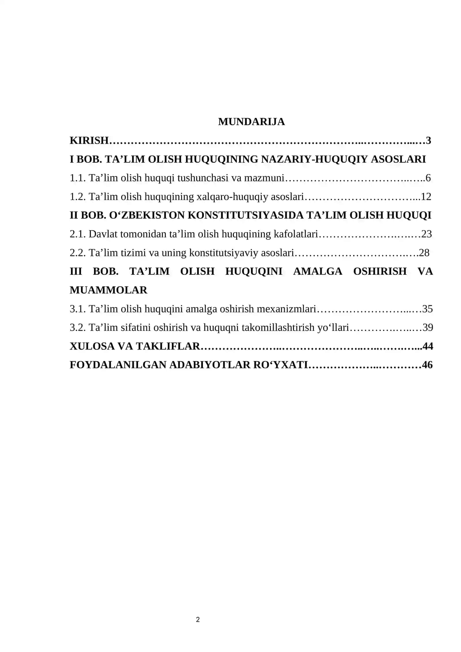 Konstitutsiya ta'lim olish huquqi kurs ishi 2