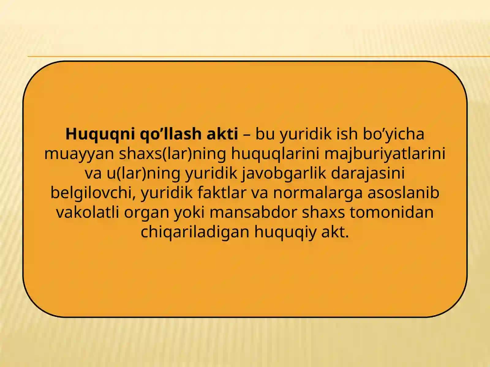 Huquqni qo’llash akti hamda normativ- huquqiy hujjatlar O’xshash va farqli jihatlari 2