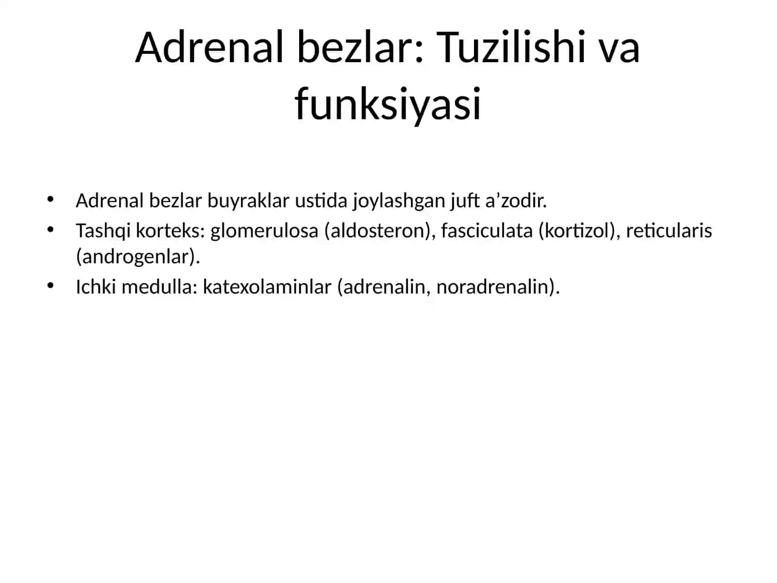 Adrenal bezlar buzulishi, glikokortikoidlar va mineralokortikoidlarning biologik ta’siri 2