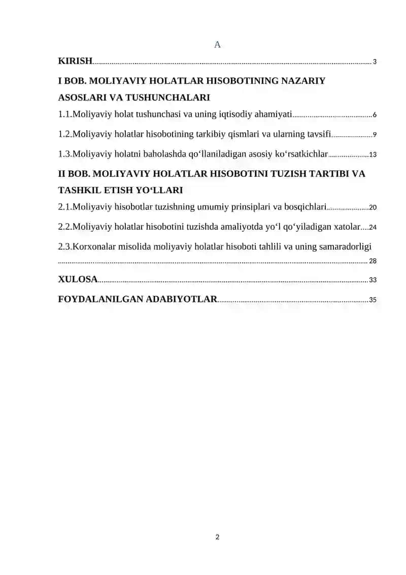 Moliyaviy holatlar hisoboti tuzish 2