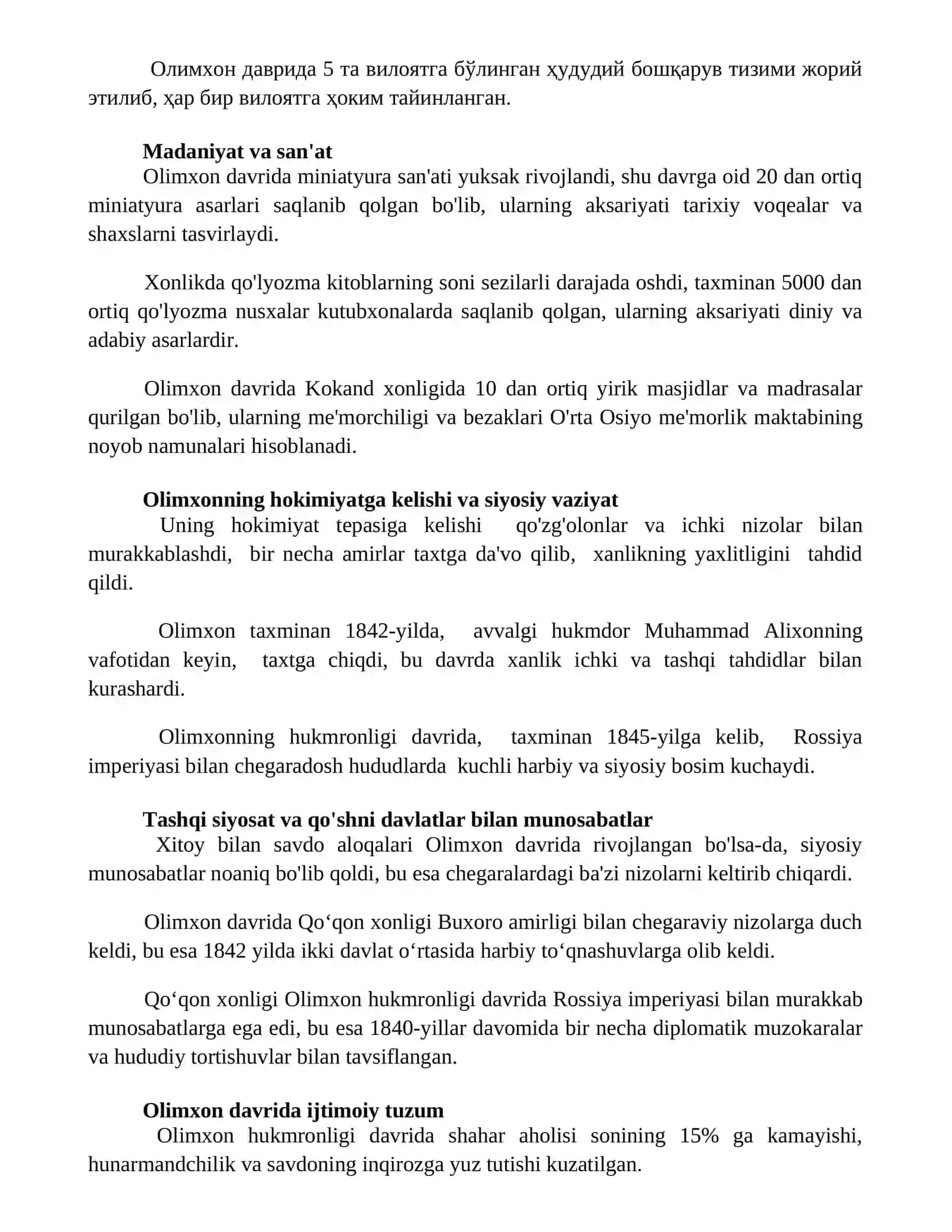 Olimxon hukmronligi davrida Qo'qon xonligi 2
