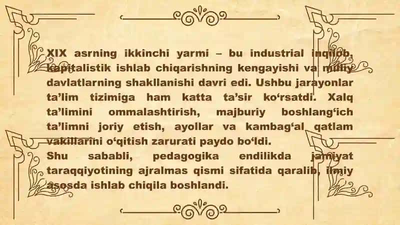 XIX ASRNING 2-YARMI XX ASRLARDA JAHON PEDAGOGIKA FANINING RIVOJI 2