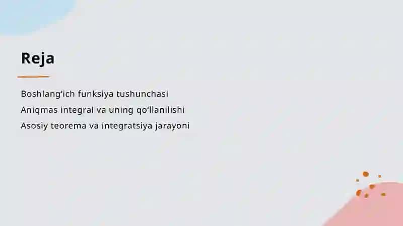 Boshlang‘ich funksiya va aniqmas integral tushunchalari 2