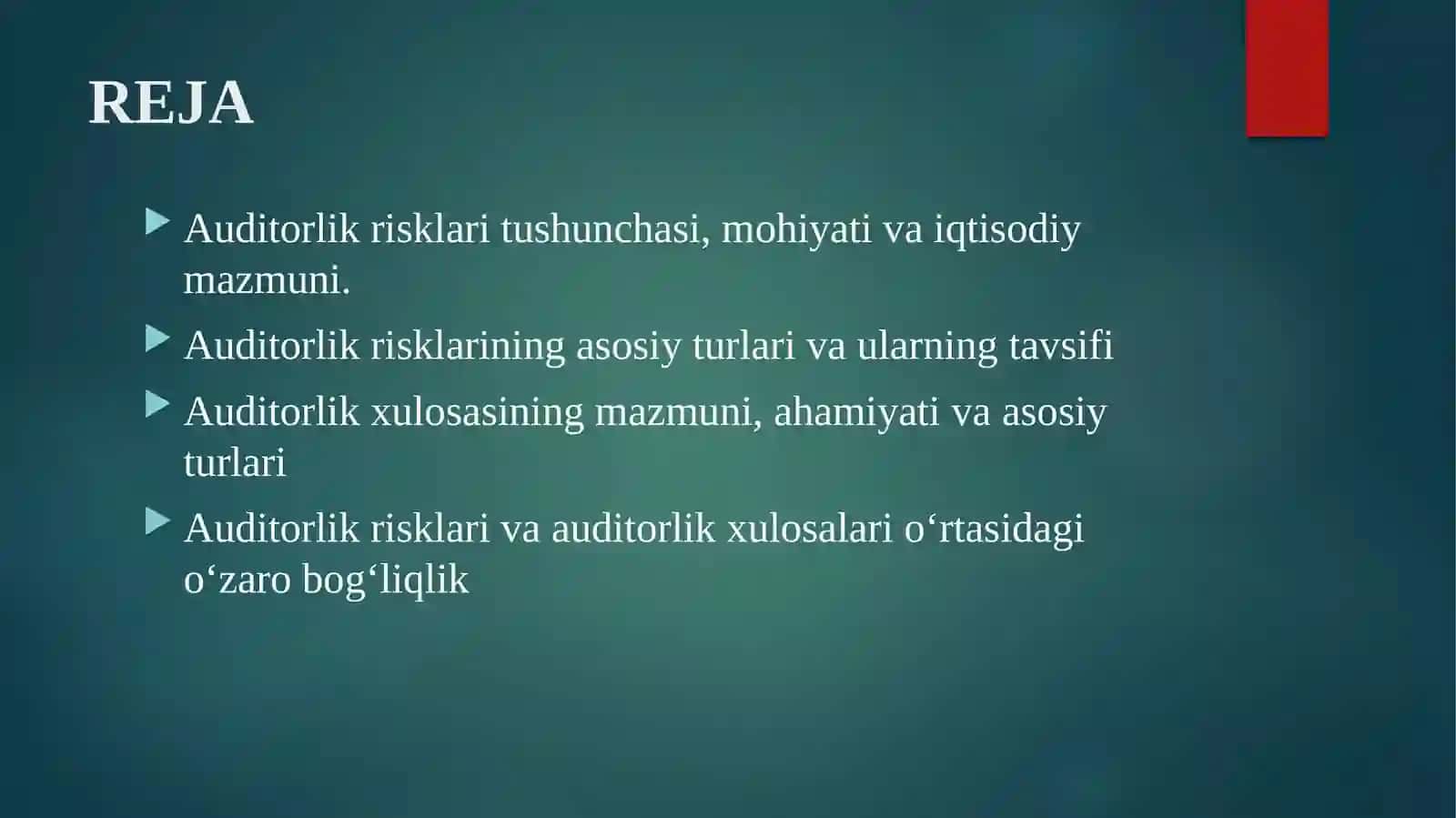 AUDITORLIK RISKLARI VA AUDITORLIK XULOSALARI 2