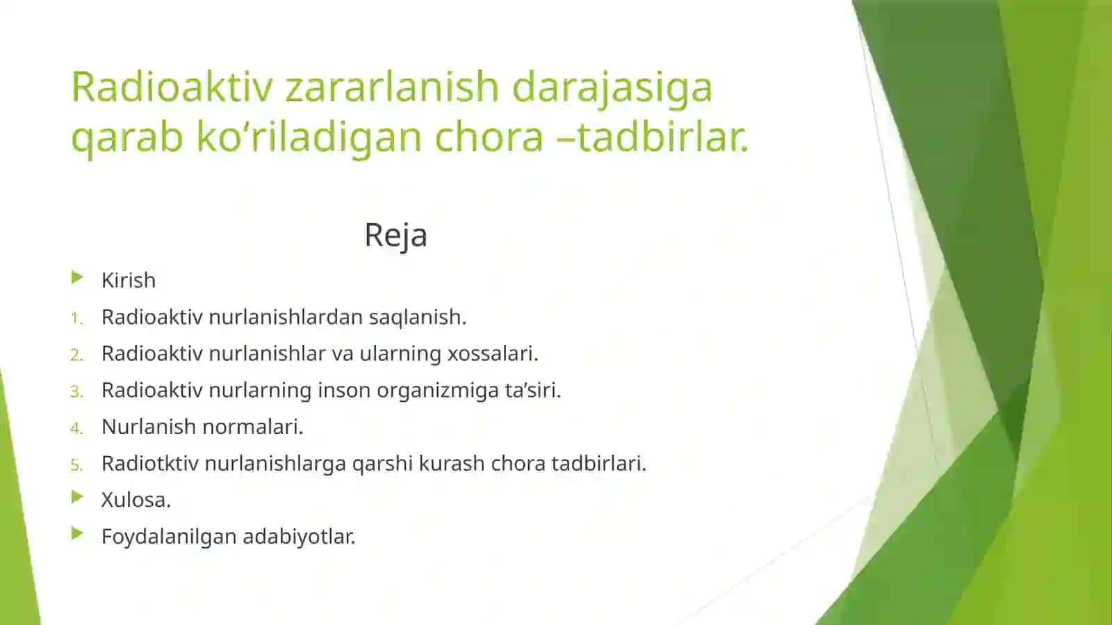 Radioaktiv zararlanish darajasiga qarab koʻriladigan chora-tadbirlar 2