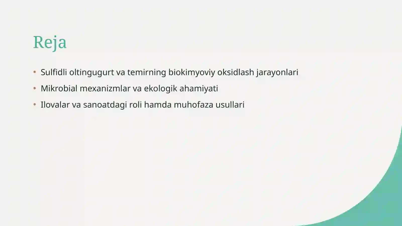 Sulfidli oltingugurt va temirni biokimyoviy oksidlash mexanizmi 2