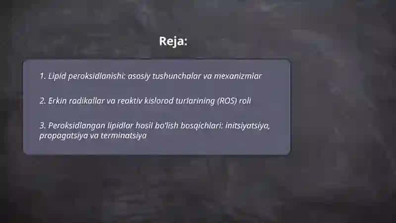 Lipidlarni peroksidlanishi va hujayra shikastlanishi patogenezidagi 2