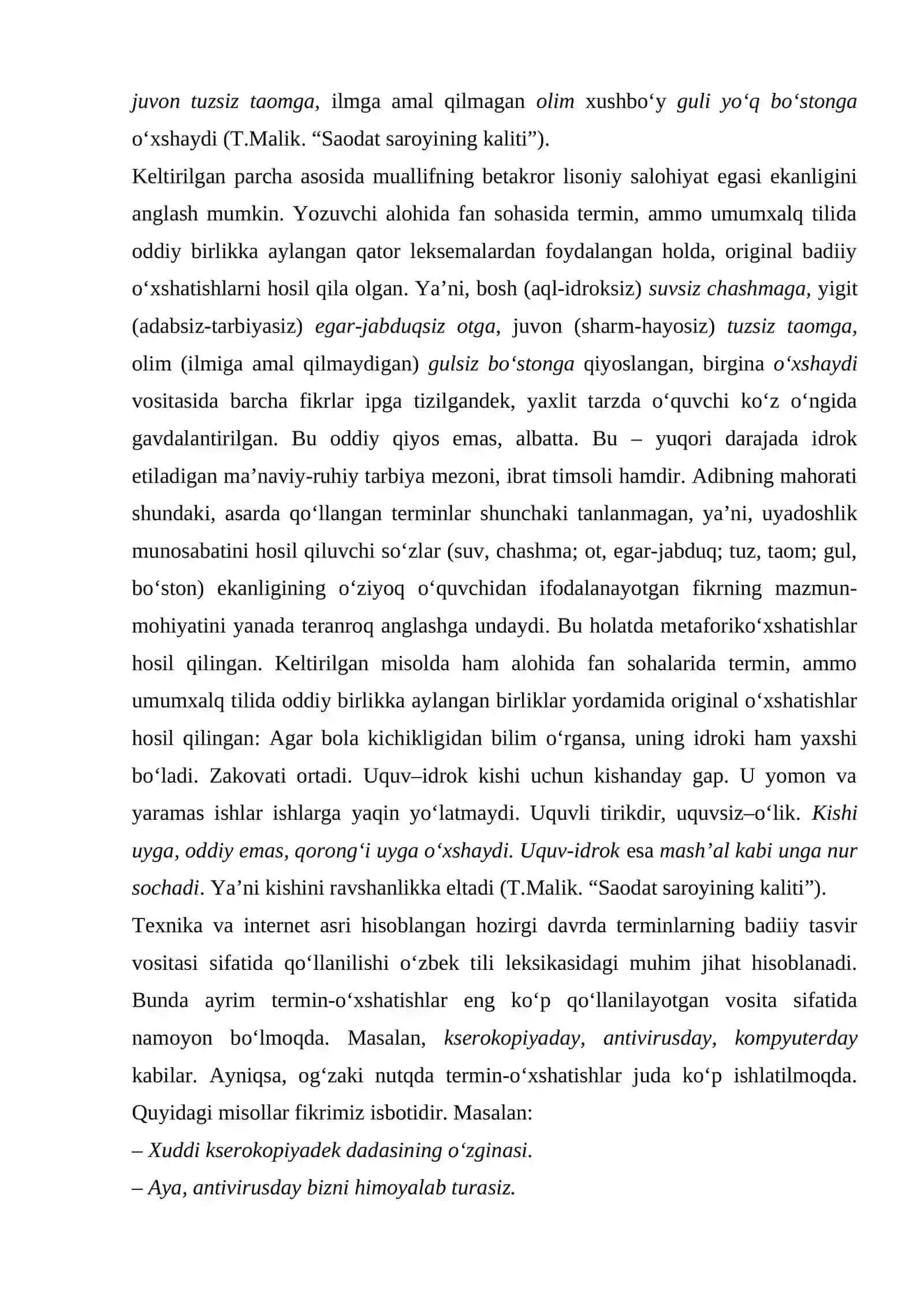 Terminlarning badiiy o‘xshatishlarni hosil qilishdagi o‘rni 2