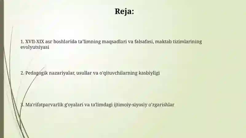XVII-XIX ASRNING BIRINCHI YARMIDA TARBIYA MAKTAB VA PEDAGOGIK FIKRLAR 2