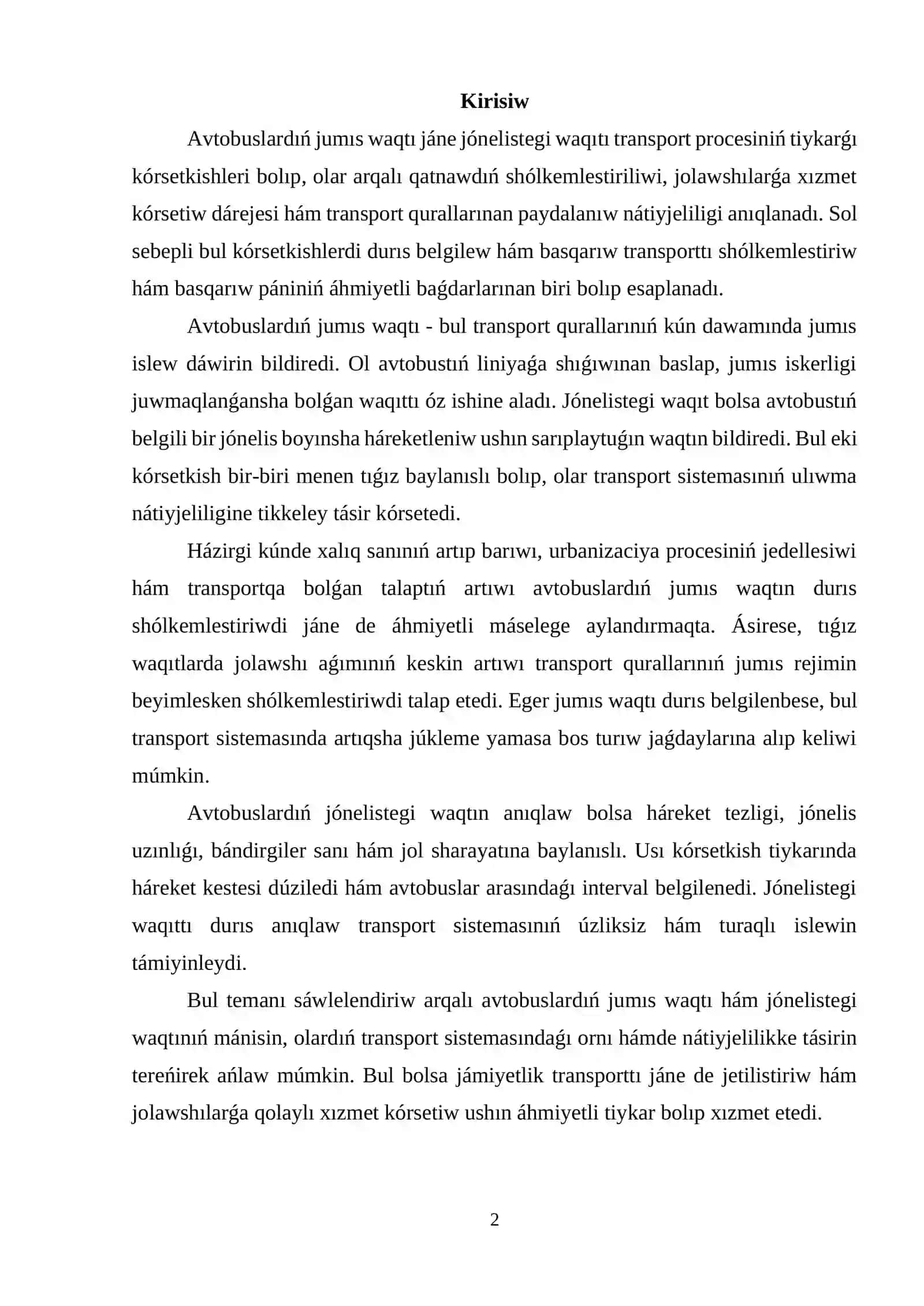 Avtobuslardıń jumıs waqtı hám jónelistegi waqtı 2