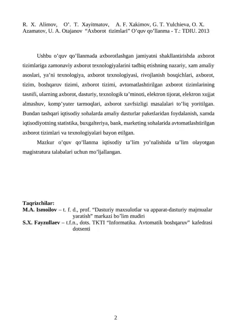 Axborot tizimlari 2