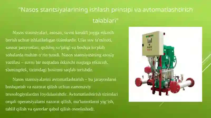 Nasos stantsiyalarini avtomatlashtirish talablari 2