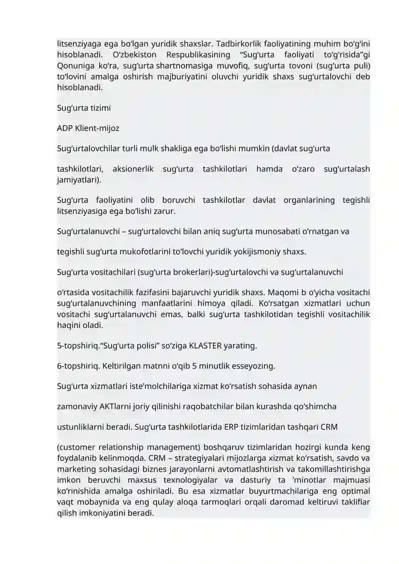 Sug'urta faoliyatida axborot komplekslari va texnologiyala 2