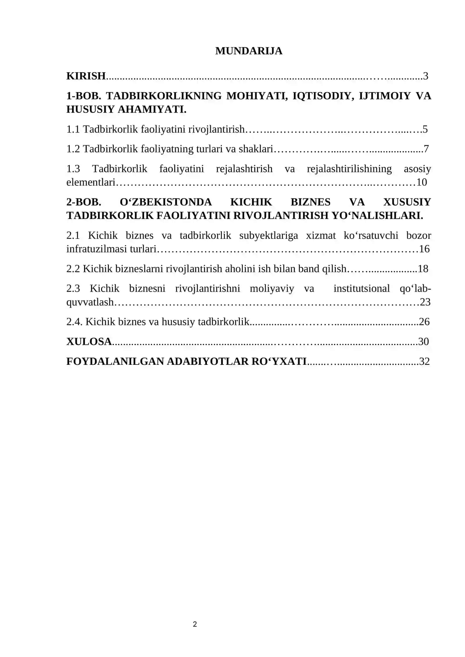 Kichik biznes va tadbirkorlik faoliyati 2
