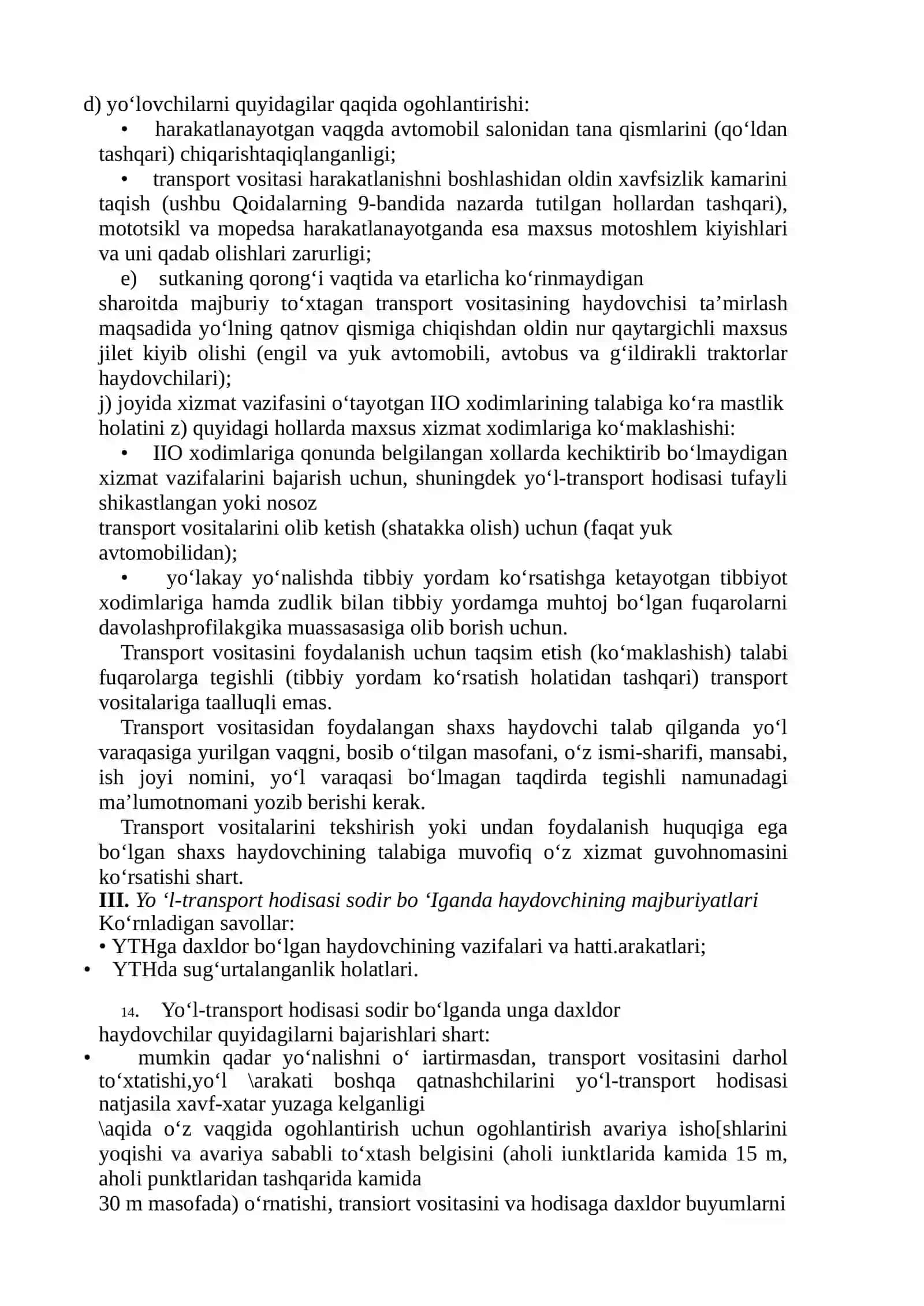 Yo‘l harakati ishtirokchilarining vazifalari 2