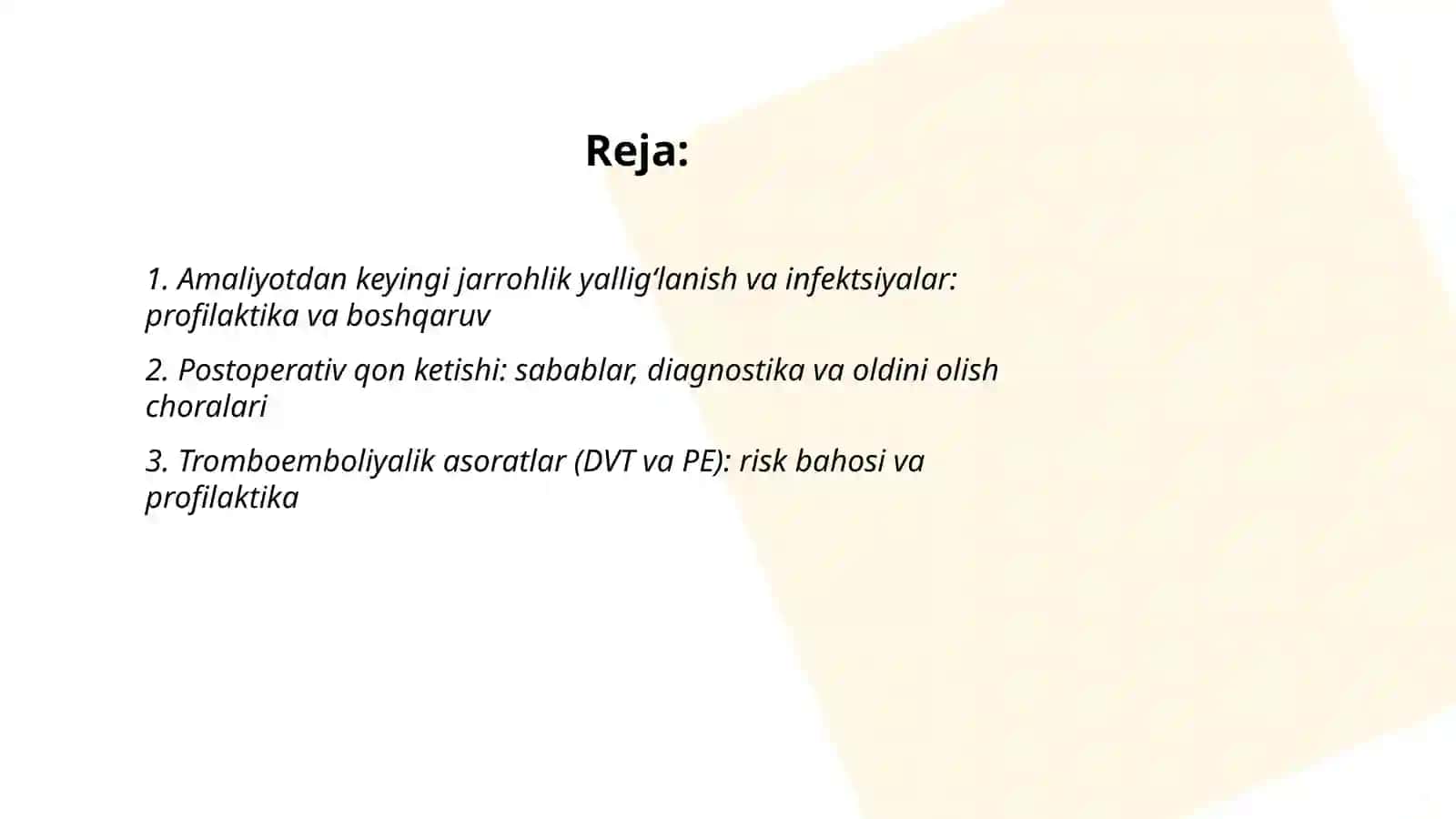 Amaliyotdan keyingi asoratlar va ularning profilaktikasi 2
