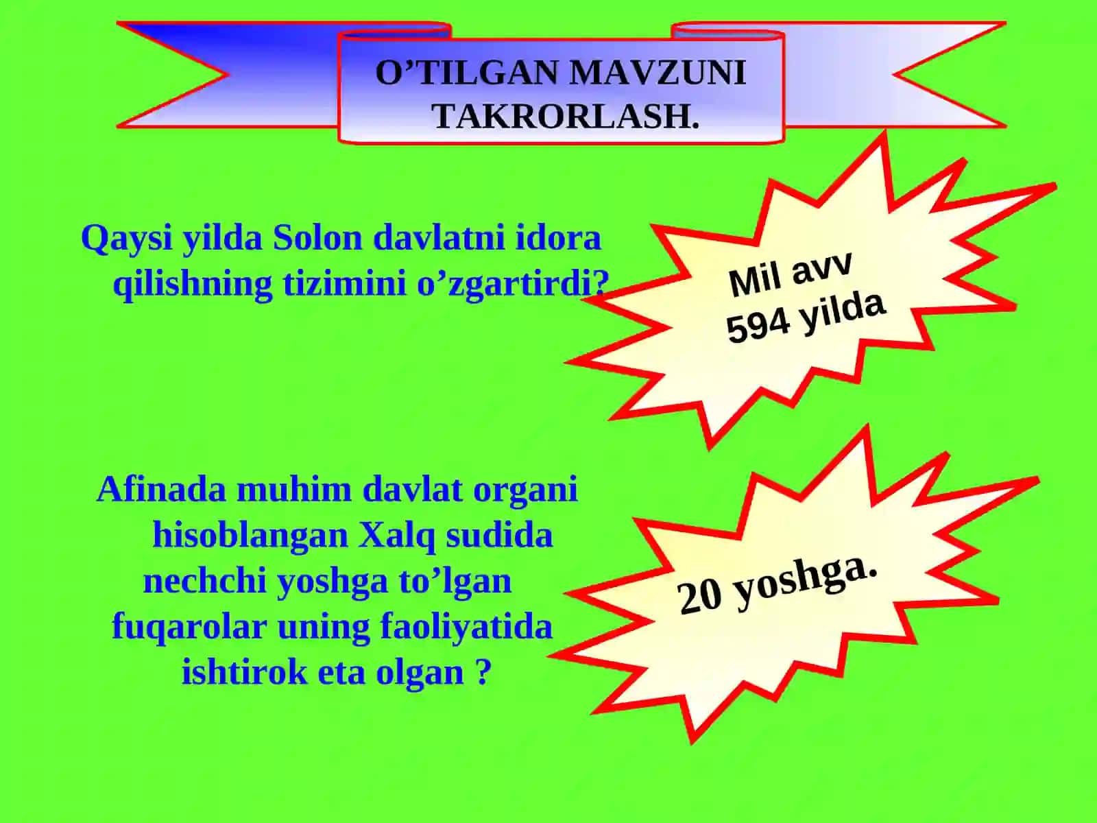 O'TILGAN MAVZUNI TAKRORLASH 2