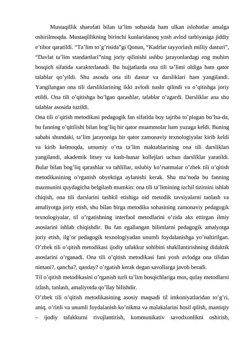 O`zbek tili o`qitish metodikasi 2