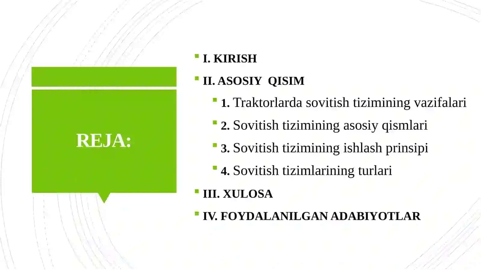TRAKTORLARNI SOVITISH TIZIMI 2