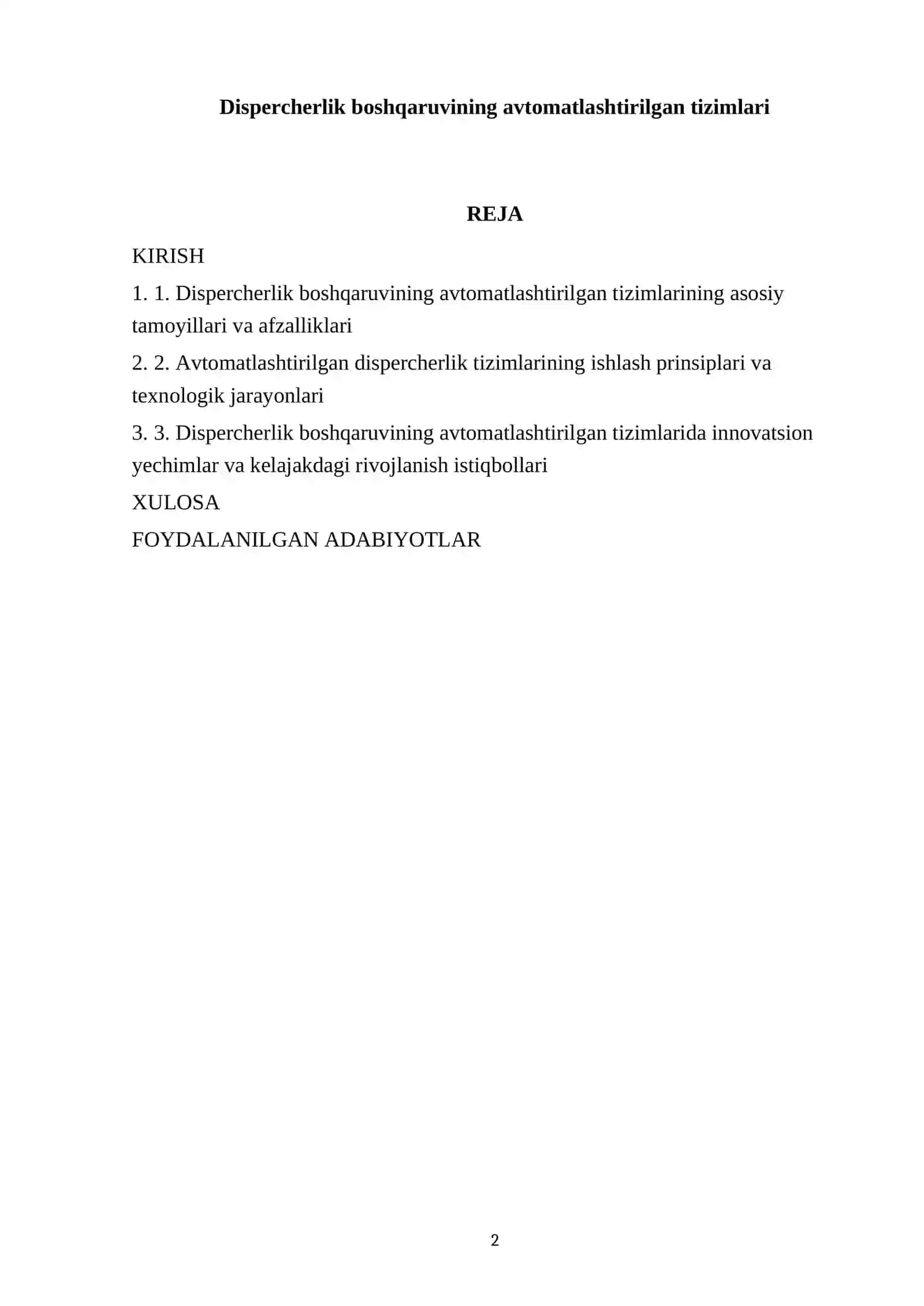 Dispercherlik boshqaruvining avtomatlashtirilgan tizimlari 2