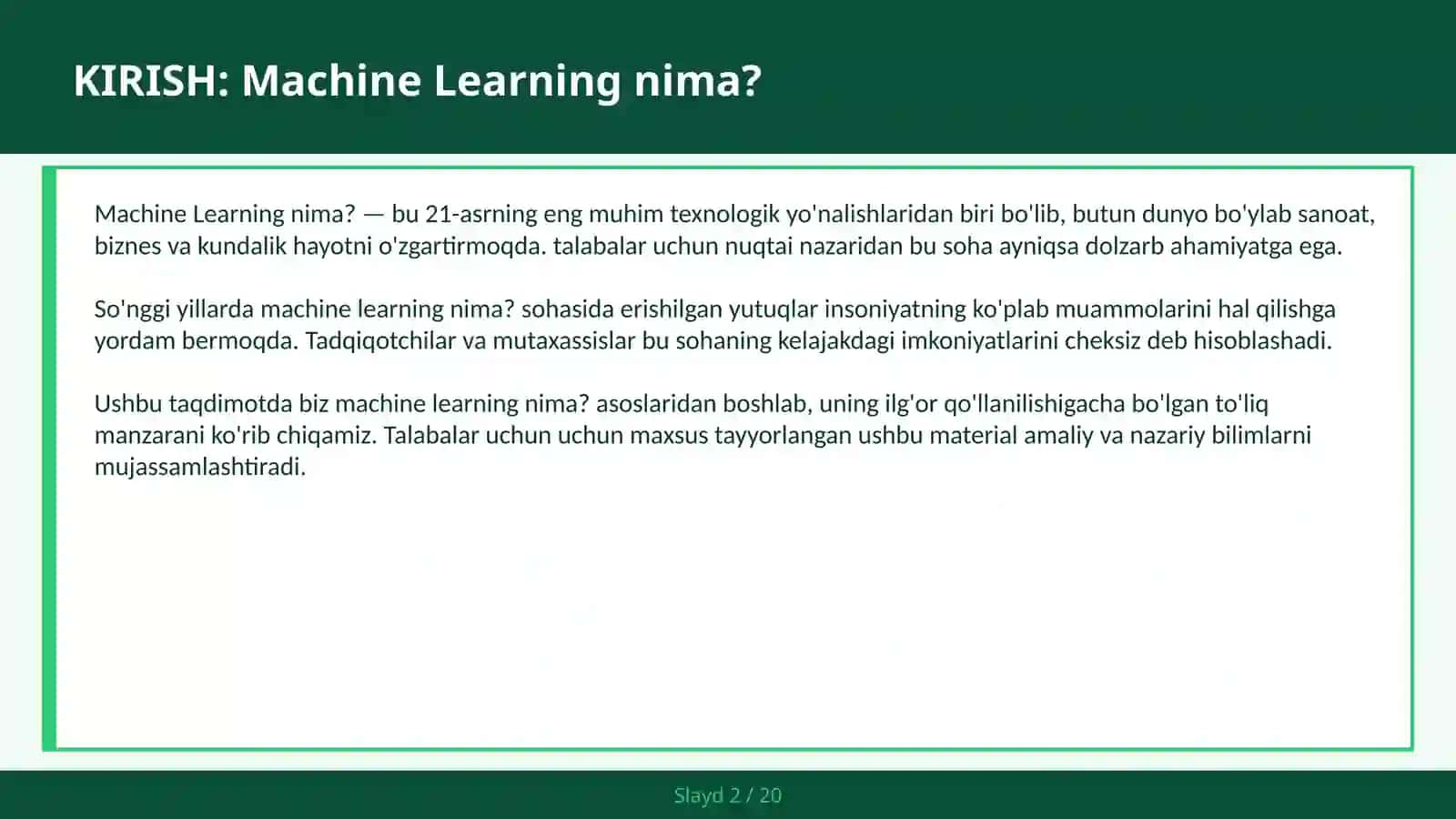 Machine Learning nima? 2