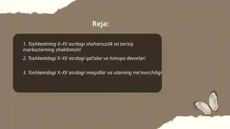 Toshkentdagi madaniy obidalar X - XV asrdagi 2