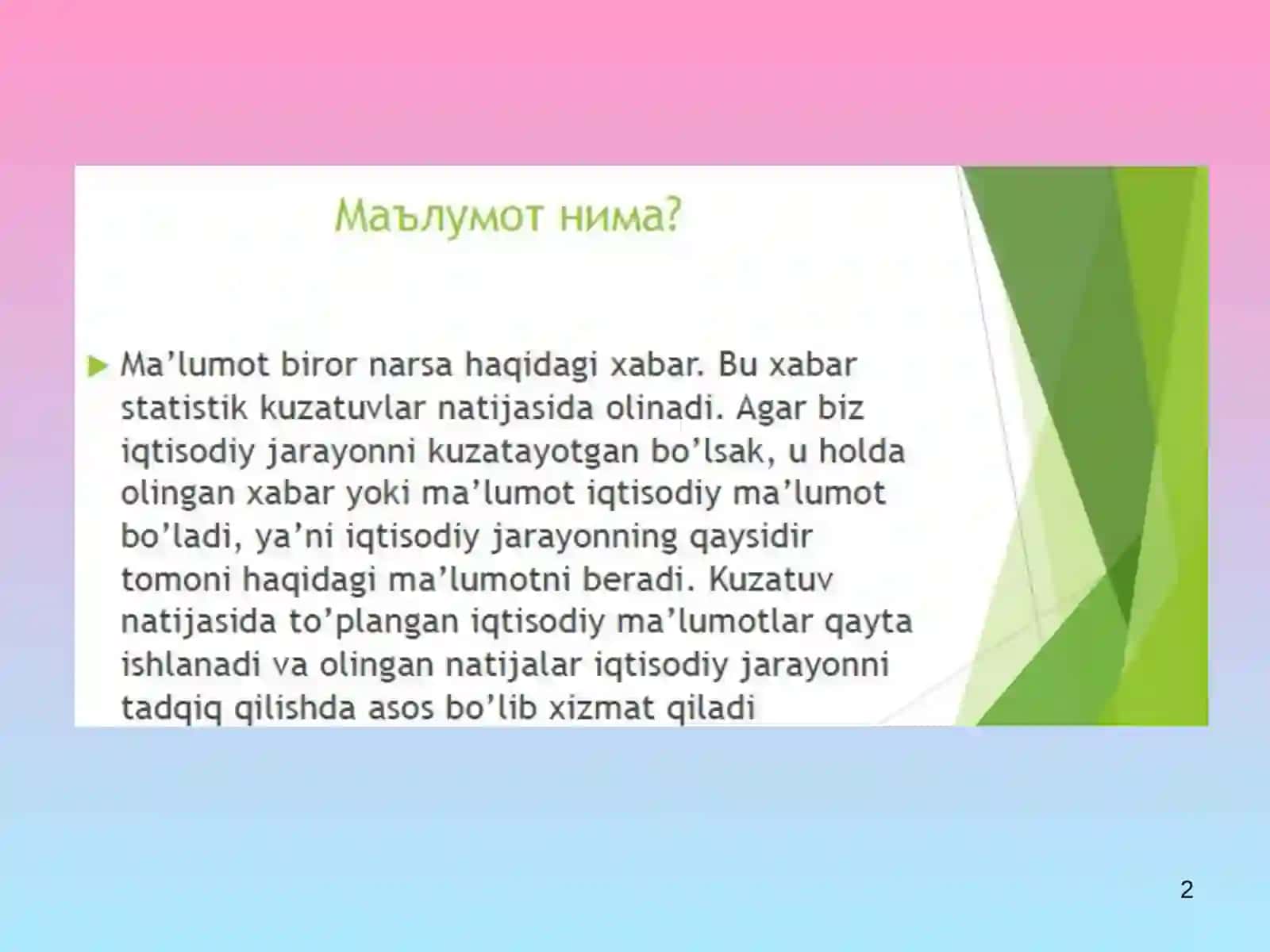 ЭКОНОМЕТРИК МОДЕЛЛАРНИНГ АХБОРОТ ТАЪМИНОТИ 2